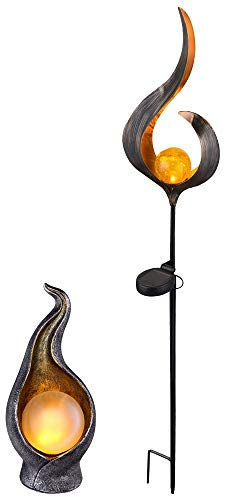 etc-shop 2er Set LED Außen Solar Steh Steck Leuchten Garten Veranda Dekoration Flammen Gold Silber Lampen