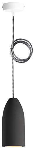 Buchenbusch urban design Betonlampe dark edition 7,5 x 16 cm, Deckenlampe einflammig, LED Pendelleuchte mit Textilkabel Schwarz-Weiß, Hängelampe Esstisch Küche Wohnzimmer, Baldachin weiß