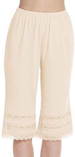 MANCYFIT Pettipant Half Slip for Women Bloomers 12-18 Inseam Wide Leg Lace Pajama Pants Nude Small