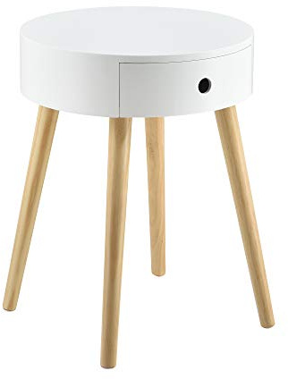 [en.casa] Beistelltisch 'Aurich' mit Schublade Kommode Nachttisch Retro Nachtschrank 50 x 38 x 38 cm Nachtkommode Ablage Schubladentisch rund