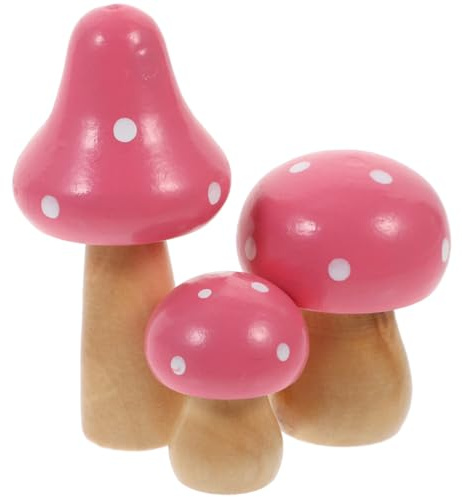 Healifty Mini-Pilz-Skulptur aus Holz, 3 Stück, Rosa