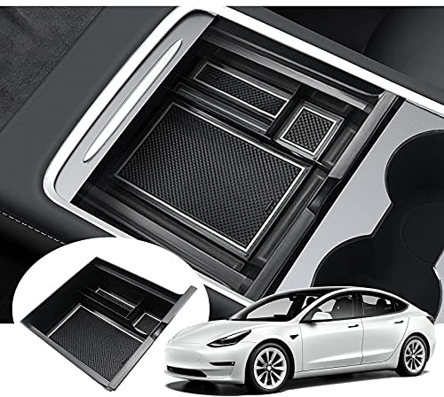 GAFAT Tesla Model Y 2020-2024/ Model 3 2021-2023 Mittelkonsole Aufbewahrungsbox, Model 3 Model Y 2023 Handschuhfach Organizer Tray [Nicht für Model 3 2024+] (Weiß)