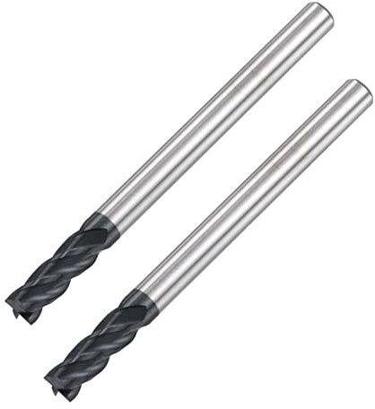 sourcing map Square Nose End Mill, 4mm Tip Dia Solid Carbide AlTiN Coated CNC Router Bits 4 Flute Spiral Milling Cutter HRC45 with 4mm Shank 50mm (2-inch) Length, 2pcs