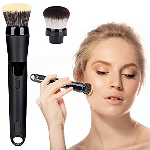 Elektrisches Make-up-Pinsel-Set mit Kabuki Foundation- und Concealer-Pinsel, Automatisch Rotierender Pinsel für Flüssige Foundation und Rouge, 2 Stück Aufsätze für Präzise Anwendung
