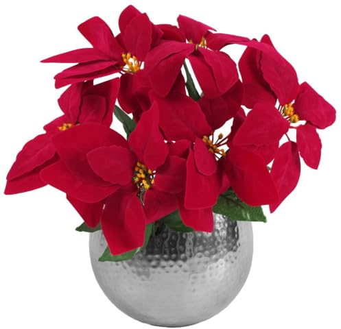 Leaf Artificial Christmas Xmas Red Poinsettia 40cm Potted Houseplant in Pot