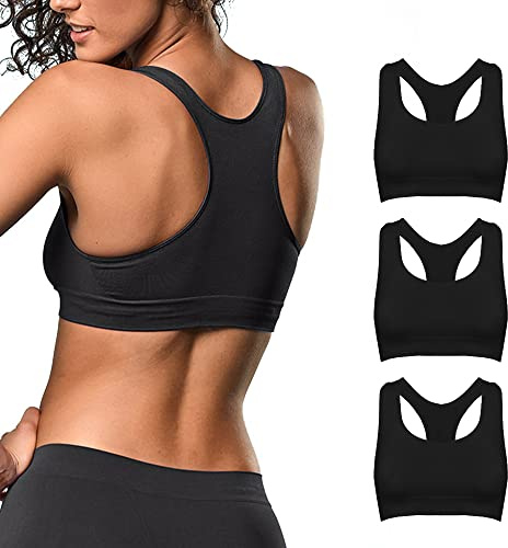 FOCENZA Set 3 Pezzi Reggiseno Sportivo in Microfibra Traspirante, Reggiseno Senza Ferretto e Senza Cuciture in Vari Colori, Made in Italy (Nero, L-XL)