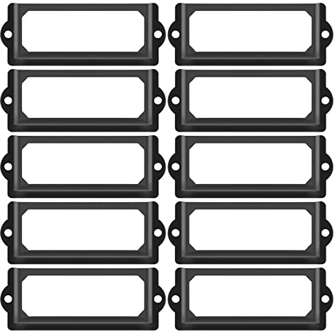 suiwotin Etikettenhalter aus Metall, 83 mm x 30 mm, Aktenschublade, Etikettenrahmen | Metall-Bibliotheksschilder, Schraubschrank, Regal-Etiketten, Namenskarten-Etiketten, Schwarz, 30 Stück
