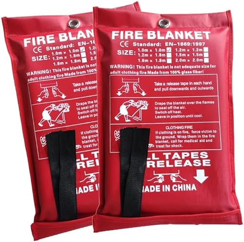 ISOP Fireproof Blanket Large 180 * 200 cm - Pack of 2 – Fibreglass Fire Blanket – Heavy Duty Emergency Blankets – A-Grade Survival Blankets – Fire Suppressant – Rescue Survival Tool for Home
