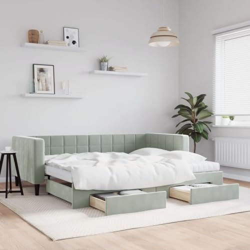 LAPOOH Tagesbett Ausziehbar mit Schubladen Hellgrau 90x200 cm Samt, Schlafsofa, Daybed, Bettsofa, Sofa Bed, Sofabett, Schlafcouch, Jugendbett, Bettgestell, Bettcouch 3196763