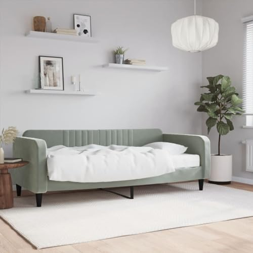 CIADAZ Tagesbett mit Matratze Hellgrau 90x200 cm Samt, Schlafsofa, Daybed, Bettsofa, Sofa Bed, Sofabett, Schlafcouch, Jugendbett, Bettgestell, Bettcouch 3197039