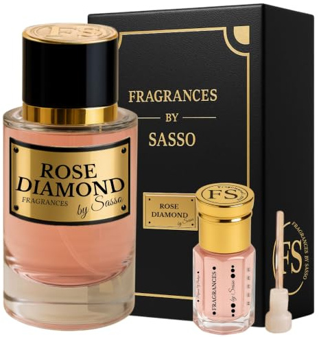 Rose Diamond Mixed Parfym - parfym extrakt set 50 ml + mysk 3 ml | Unikt koncept: Bensin att applicera först + spraya doften för en 2x längre outfit - lyxig låda