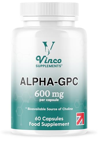 Vinco Alpha GPC 600mg in One Capsule - 60 Capsules = 60 True Servings - Pure Choline Supplement - Nootropic for Brain Support, Focus, Memory, Motivation & Energy - Alpha GPC Rich - Made in The UK