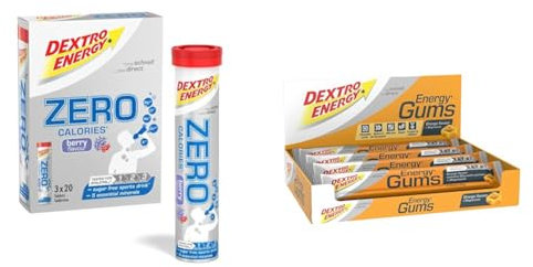 Dextro Energy Zero Calories I Recovery and Hydration Electrolyte Drink I Zero Effervescent Tablets + Dextro Energy | Energy Gums | Orange + Magnesium | Pocket Size Energy on The Go