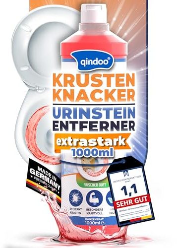 Qindoo 1L Urinsteinentferner EXTRA STARK Krusten Knacker, Kraftvoller Urin Kalksteinentferner, WC- & Kalklöser Profi Reiniger bei hartnäckige Ablagerungen & Gerüche