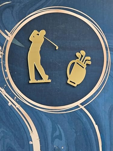 Set of Golf Cake Charms Acrylic Golfer And Golf Bag Cake Topper Decorations (Gold Mirror Acrylic)