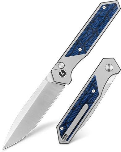 LOTHAR RAPTOR Klappmesser, 21.4CM Scharfe 14C28N Stahl Taschenmesser | Damast G10 Handle Einhandmesser mit Knopfdruck, EDC Messer, Gürtelclip, Ideal für Outdoor Enthusiasten (blau)