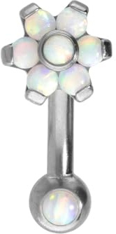 PIERCINGLINE Titan Banane mit Push Fit BLUME MIT 7 SYNTHETISCHEN OPALEN + OPALKUGEL Piercing Ohr Nase Farb & Größenauswahl