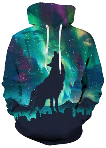 ALISISTER Unisex Huvtröja Herr Dam 3D Långärmad Huvtröja Huvtröja Tröja Tröja Med Fickor, Wolf Galaxy 2, L