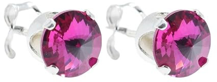 pewterhooter Vintage Fuchsia Austrian Crystal Sterling Silver Stud Earrings for Women with Gift Box