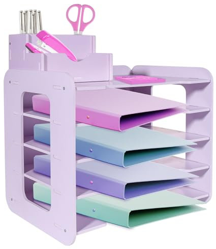 HMXLJJY Briefablage mit 5 Ebenen, A4-Papierablage, Büro-Aktenablage, Schreibtisch-Organizer mit stapelbarer Abheftung, Schreibtisch-Papier-Organizer mit Stifthalter (weiß)