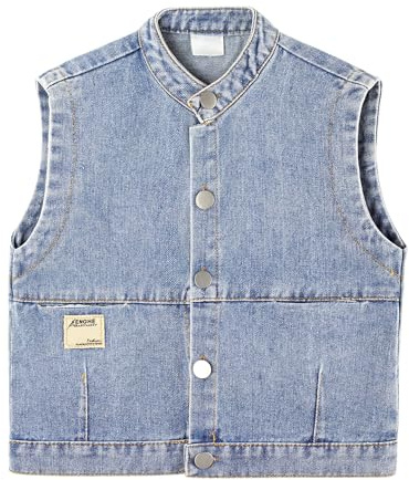 ANIMQUE Bebé Niños pequeños Mezclilla Chalecos Primavera Otoño Sin Mangas Chaqueta Niños Niñas Cuello Alza Top Sólido Clásica Casual Botones Ropa de Abrigo