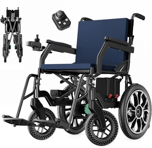 AMITD Silla de Ruedas Eléctrica Plegable Ligero Todo Terreno, 20 kg, Autonomía 20 km, Carga 150 kg, Ruedas de 16 Pulgadas, Doble Batería de Litio Extraíble, para Interior Exterior Viajar
