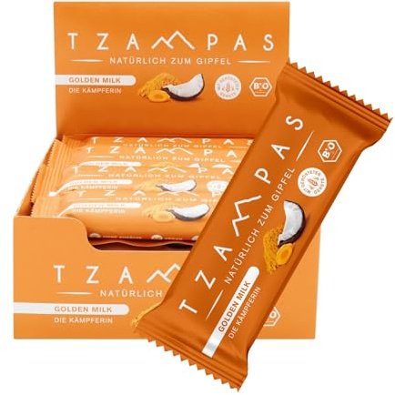 TZAMPAS Energieriegel Bio · Riegel mit Kurkuma & Kokos · Ideal für Sport & Fitness · Vegan, Clean Eating · 16 x 40g