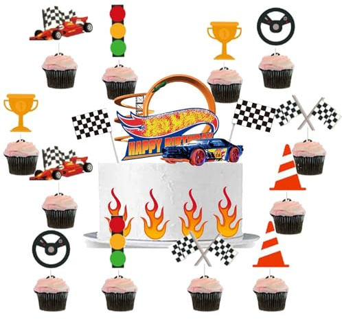 Car Kuchendeko Geburtstag Set,20pcs Rennauto Tortendeko aus Papier,für Kindergeburtstag Cupcakes, Motivtorten & AutoTheme-Deko