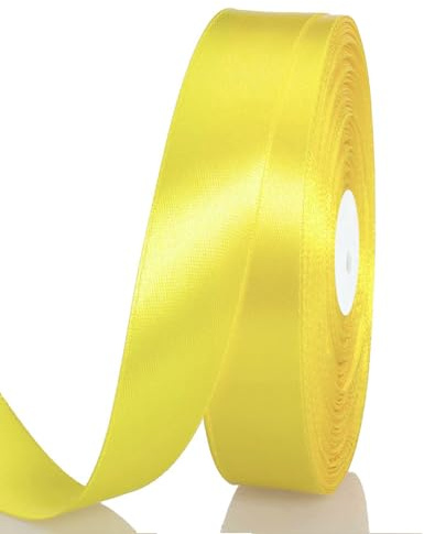 Satinband Gelb 15 mm Breit Schleifenband, 91 Meters Geschenkband Stoffband Satin Dekoband Seidenband zum Basteln, Geschenkverpackung, Kunsthandwerk, Geburtstag Hochzeit Taufe Weihnachten Dekoration