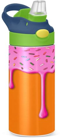 JUMBEAR Yummy Ice Cream Bouteille d'eau isotherme pour enfants de 350 ml, bouteille d'eau de sport isotherme avec couvercle à paille, bouteille d'eau en acier inoxydable pour l'école, garçons et