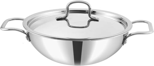 Nobel Platinum Triply Stainless Steel Cookware Deep Kadai with Stainless Steel Handled lid - Wok for Stir Fry Cooking (36 cm Diameter)