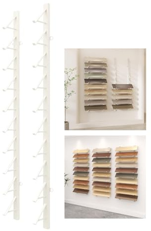 Wall Mounted Floor Tile Display Rack,Large Format Metal Tile Sample Storage Rack,Marble Slab Display Stand,Porcelain Sample Plate Organizer Display Shelf,for Building Material,Wooden Boards(White,5.9i