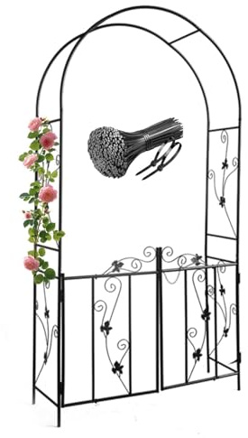 Pérgola de hierro blanco resistente con puerta de arco de jardín para plantas trepadoras y vides, enrejado de metal al aire libre para bodas y eventos, 3.6 x 7 x 1.0.6 m (ancho x alto x profundidad)