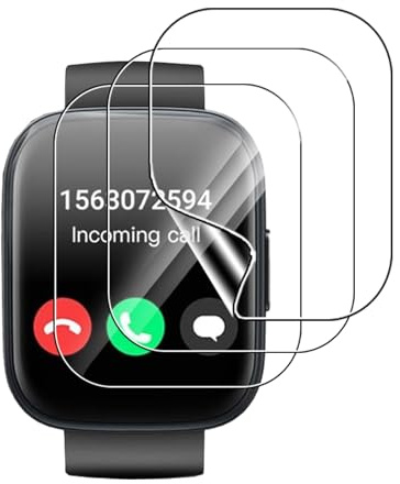 NUCNOK 3 Pack Protector Pantalla para Poounur Smartwatch T80 (1,95 Pulgadas),Hidrogel Film HD Transparente Flexible Película,Cobertura Completa,Sin Burbujas,Antiarañazos