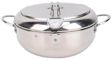 Ausla Pot de Friture, Friteuse Profonde en Acier Inoxydable de 3,2 L avec Thermomètre, Porte-draineur d'huile pour Induction, électrique et Poêles à Gaz