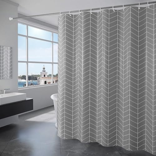 KAIMEIYU Duschvorhang Waschbar Textil Polyester Stoff Bad Vorhang mit 12 Duschvorhangringe Wasserdicht für Dusche und Badewanne 240 x 200 cm Grau