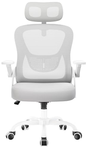 rattantree Sedia da Ufficio, Poltrona Ufficio Ergonomica, Con Braccioli Regolabili e Poggiatesta, Sedia Scrivania Girevole e Regolabile in Altezza, Seduta Ergonomica Traspirante, Per Lavoro, Grigio