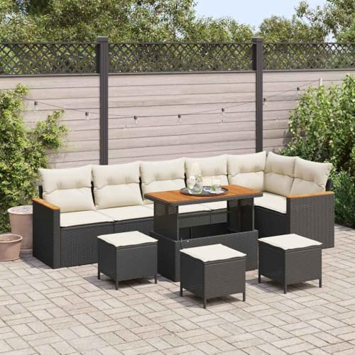 Frdhee Gartenmöbel Lounge Eckbankgruppe,Garten-Sofa-Set mit Kissen mit Speicher Schwarz Poly Rattan,Terrassensofa für Hinterhof,Balkon und Terrasse