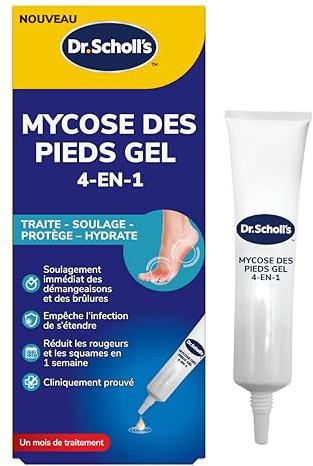 Dr. Scholl's Gel 4-en-1 Traitement Mycose des Pieds – Soulage immédiatement les démangeaisons et brûlures, détruit les champignons responsables de la mycose des pieds, 10 ml