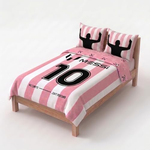 Jay Franco Ensemble de literie Messi Football – Parure de lit super douce pour enfant avec taie d'oreiller, SEULEMENT LA HOUSSSE DE COUETTE (remplissage non inclus), Rose, 3 pièces pour lit double