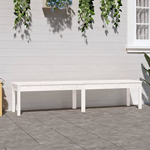 Teenpull Gartenbank 2-Sitzer Weiß, 203,5x44x45 cm Massivholz Kiefer, robuste Terrassenbank, wetterfeste Sitzbank für Balkon und Garten