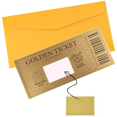 Acual Golden Ticket Scratch-off Cards with Envelopes | Scratch & Reveal Surprise Ticket for Writing Your Own Special for Birthday, Gifts for Girlfriends,Wives,Valentine's Day Cards