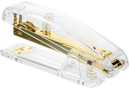 Zerodeko Grapadora de Plástico Transparente Pequeña para Estudiantes y Oficina, Grapadora Manual de Escritorio Color Dorado, Accesorio Práctico y Antideslizante para Papelería Escolar