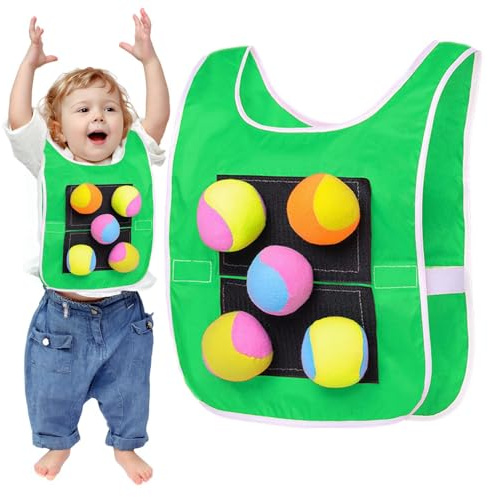 Sticky Dodgeball Vest game– 30x43 cm Target Throw Vest, Oxford Cloth Interactive Toss gamemed 5 bomullsbollar för koordinationsövning | Utomhusförälder Barnlekplatsspel för skolläger Par