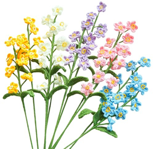 Bouquet da 10 pezzi all'uncinetto con scritta Forget Me Not, realizzato a mano, fiori artificiali per compleanno, San Valentino, matrimonio, decorazione per la casa, rosa, giallo, blu, viola, bianco