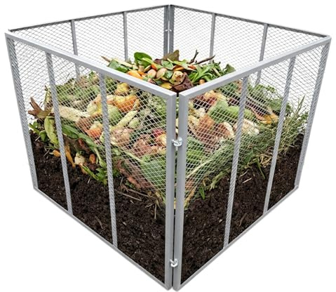 Relaxdays Metal Garden Composter, Leaf & Yard Waste, 800L, Galvanised Steel Mesh, Grey, 80x100x100cm