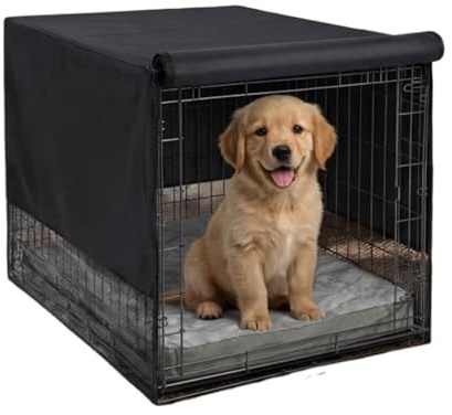 Hundehütten-Abdeckung, 4-seitig, schützend, atmungsaktiv, Käfigabdeckung, Hundekäfig-Zubehör, für kleine und mittelgroße Rassen, Welpen, Katzen, Kätzchen, Zuhause, Wohnzimmer, Gehege, Schlaf