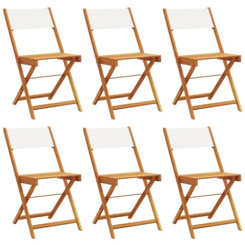 PTUGUOF Cremeweiße Klappstühle aus Stoff und Massivholz, 6 Stück Gartenstühle klappbar mit Armlehnen, belastbar bis 110 kg, ideal für Garten, Terrasse und Balkon