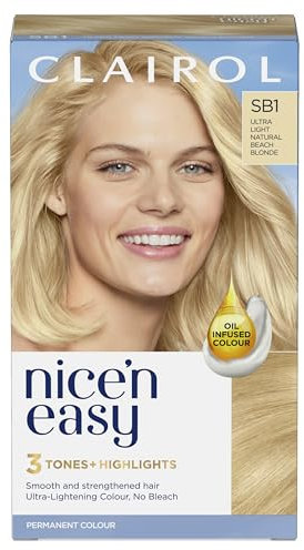Clairol Nice'n Easy Crème, Natural Looking Oil Infused Permanent Hair Dye, SB1 Ultra Light Natural Beach Blonde (Packing May Vary)