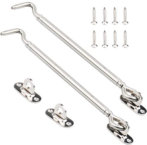 Tiberham Edelstahl Sturmhaken, Kabinenhaken Fensterhaken mit Öse Platten, Torhaken Türhaken Fensterriegel für Garagentor Fenster, 205 mm, 2 Stück